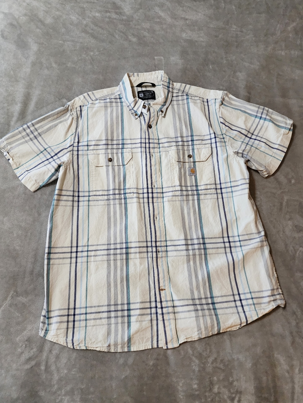 Carhartt Plaid Button Up Shirt‎ | Short Sleeve Workwear Loose Fit | XL